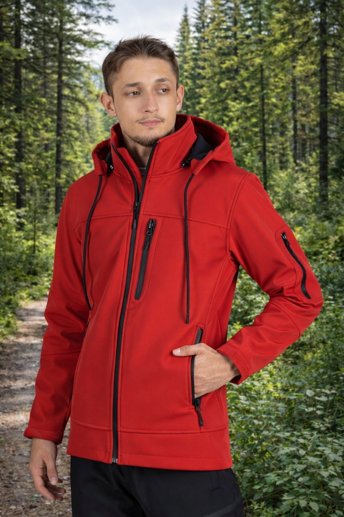 Vatan Tekstil Erkek Slim Fit Softshell Kapüşonlu Erkek Mont Su İtici Rüzgar Geçirmez görsel 2