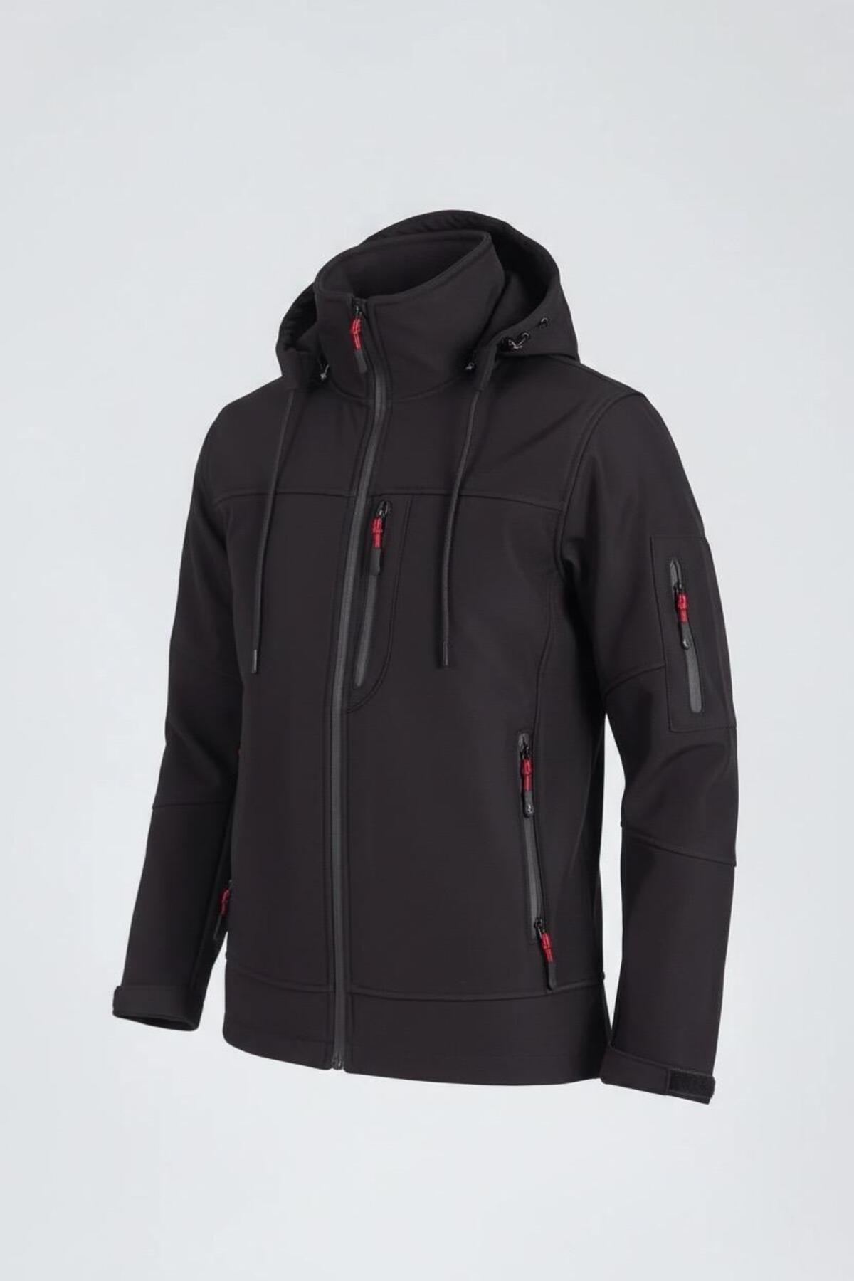 Vatan Tekstil Erkek Slim Fit Softshell Kapüşonlu Erkek Mont Su İtici Rüzgar Geçirmez görsel 5