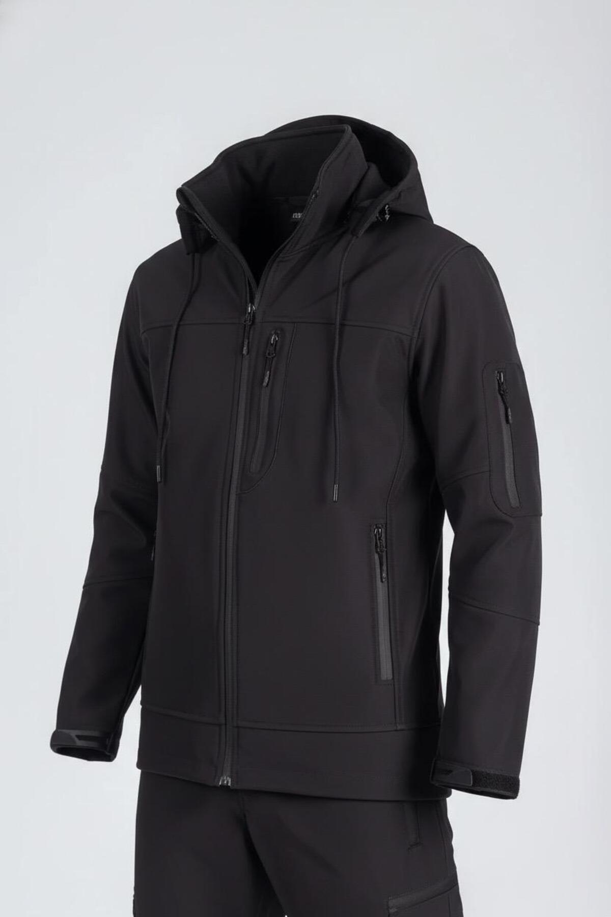 Vatan Tekstil Erkek Slim Fit Softshell Kapüşonlu Erkek Mont Su İtici Rüzgar Geçirmez görsel 2