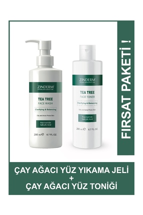 zinderm Çay Ağacı Yağı Salisilik Asitli Niacinamide Yüz Yıkama Jeli ve Çay Ağ...