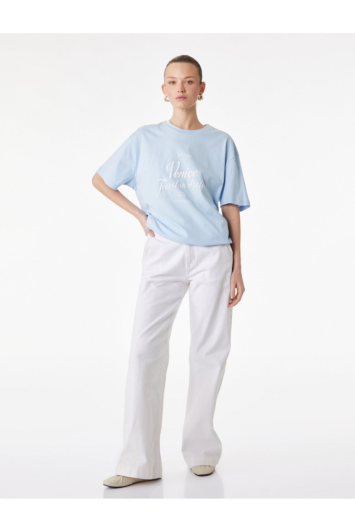 Koton Short Sleeve Crew Neck Printed Oversize T-Shirt