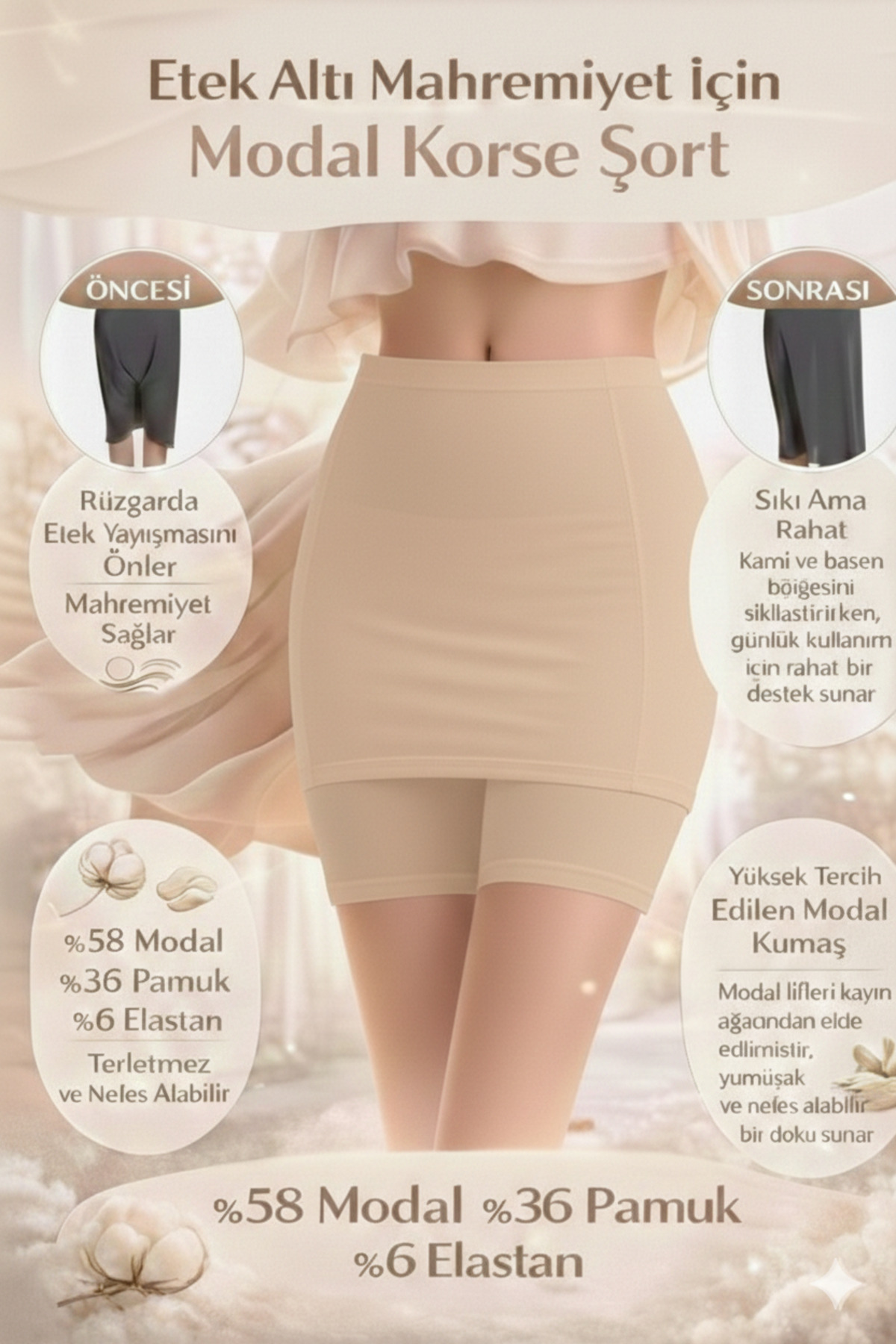 HB TREND Modal Above-Knee Hidden Skirt Shorts Leggings – Black, Nude and White Color Options, for Everyday Use