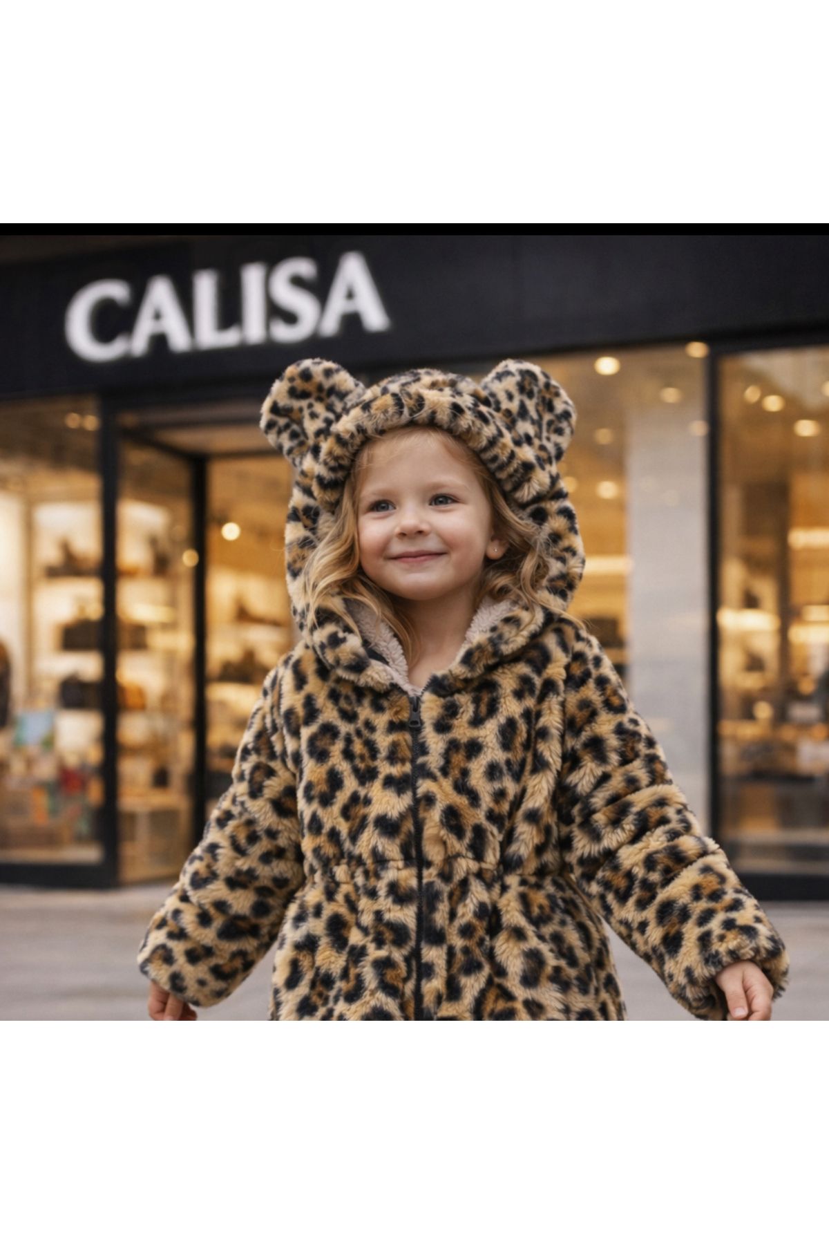 Calisa Kız Çocuk Leopar Desenli Peluş Kürk Mont Kaban fotoğrafı 7 (önizleme)