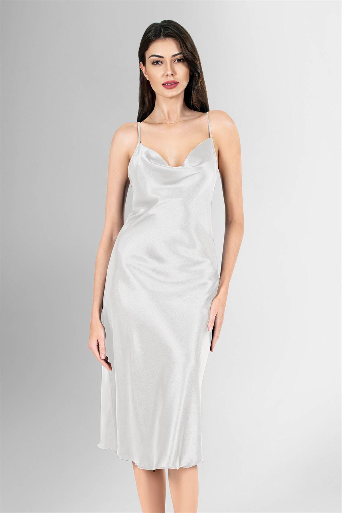 Obje Kadın Ekru Saten Elbise