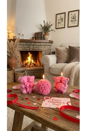 Raw Home Sevgililer Günü Hediyesi %100 Soya Wax Pembe Çilek Kokulu 3’lü Mum S...