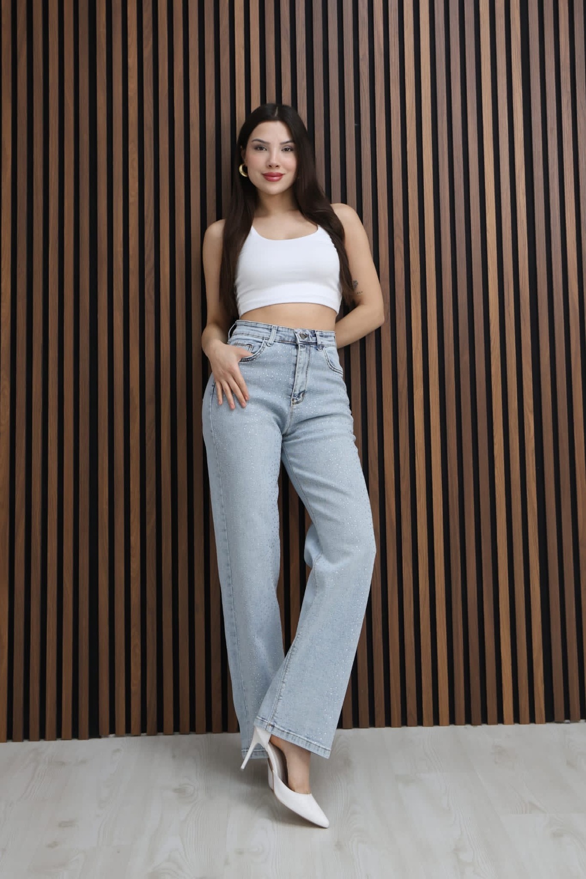 ESPY LIFE  Bolpaça Açık Mavi Karyıkama Ön Taş Detaylı - Görsel 3