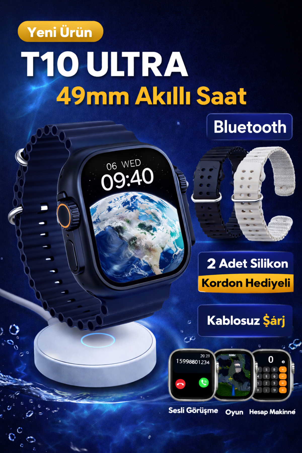 DigiMonster T10 Ultra Watch 8 Ultra Kasa 49mm Akıllı Saat 2 Kordon Hediyeli