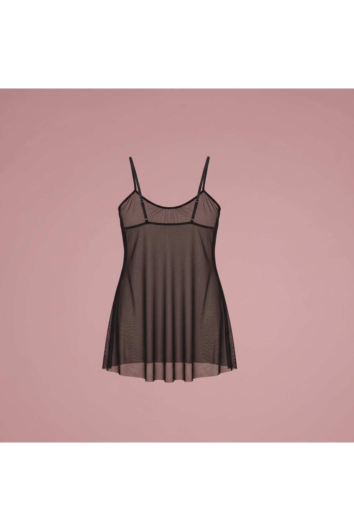 İntive Lingerie Transparan Siyah Büyük Beden Kısa Tül Gecelik TM1304