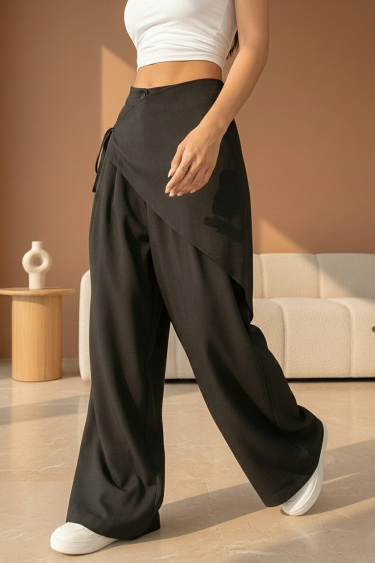 bshood  X Nurbeli Kadın Yüksek Bel Bohem Siyah Palazzo Pantolon - Görsel 2