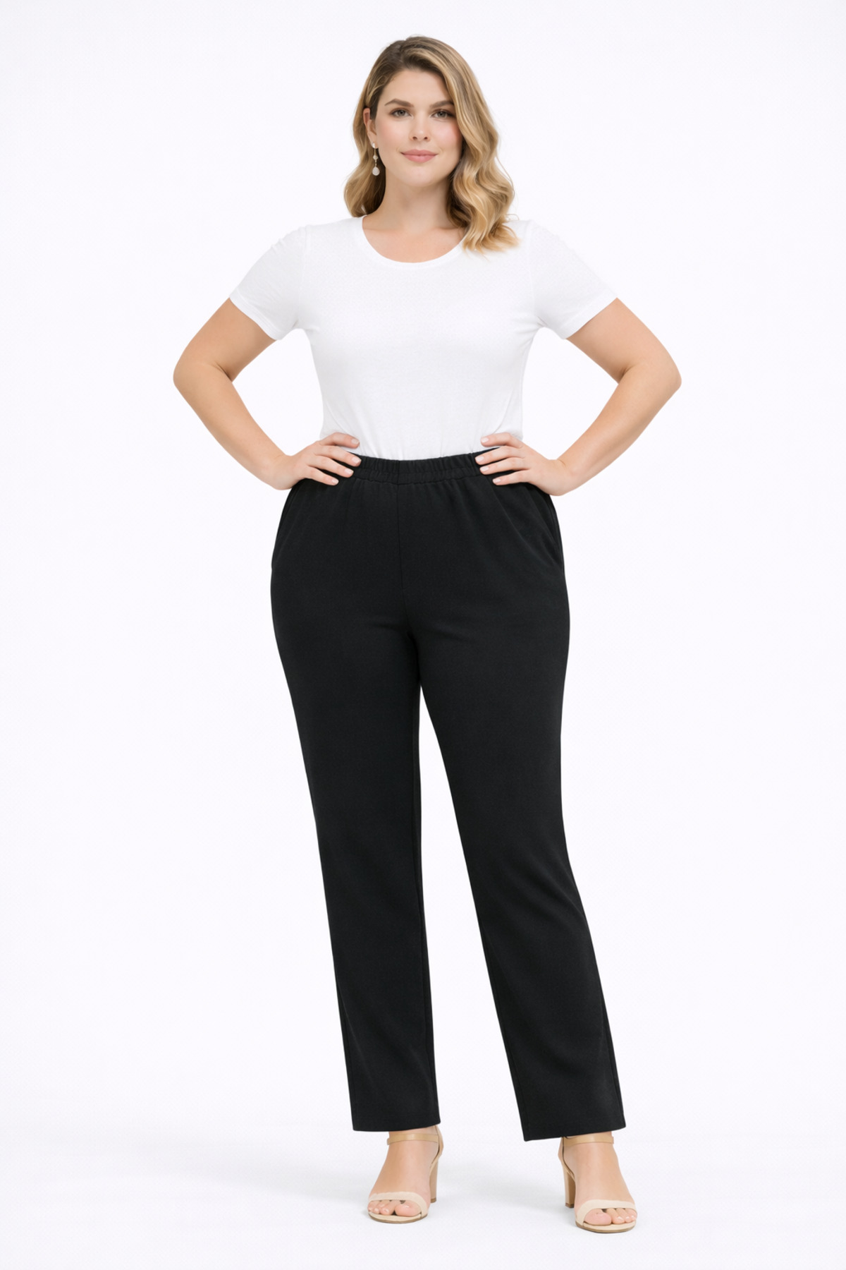 Şans  Kadın Büyük Beden Siyah, Bel Lastikli, Yüksek Bel, Cepli Pantolon 65N39372 - Görsel 7