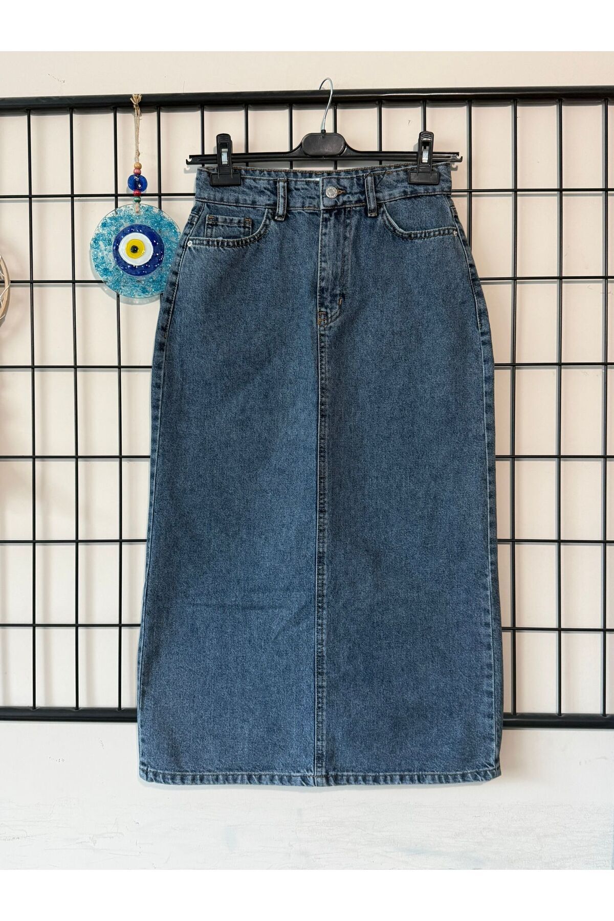 Dema  Effectli Yüksek Bel Bilek Boy Denim Etek – Tesettüre Uygun, Düz Kesim, Günlük & Şık Kadın Denim Etek - Görsel 2