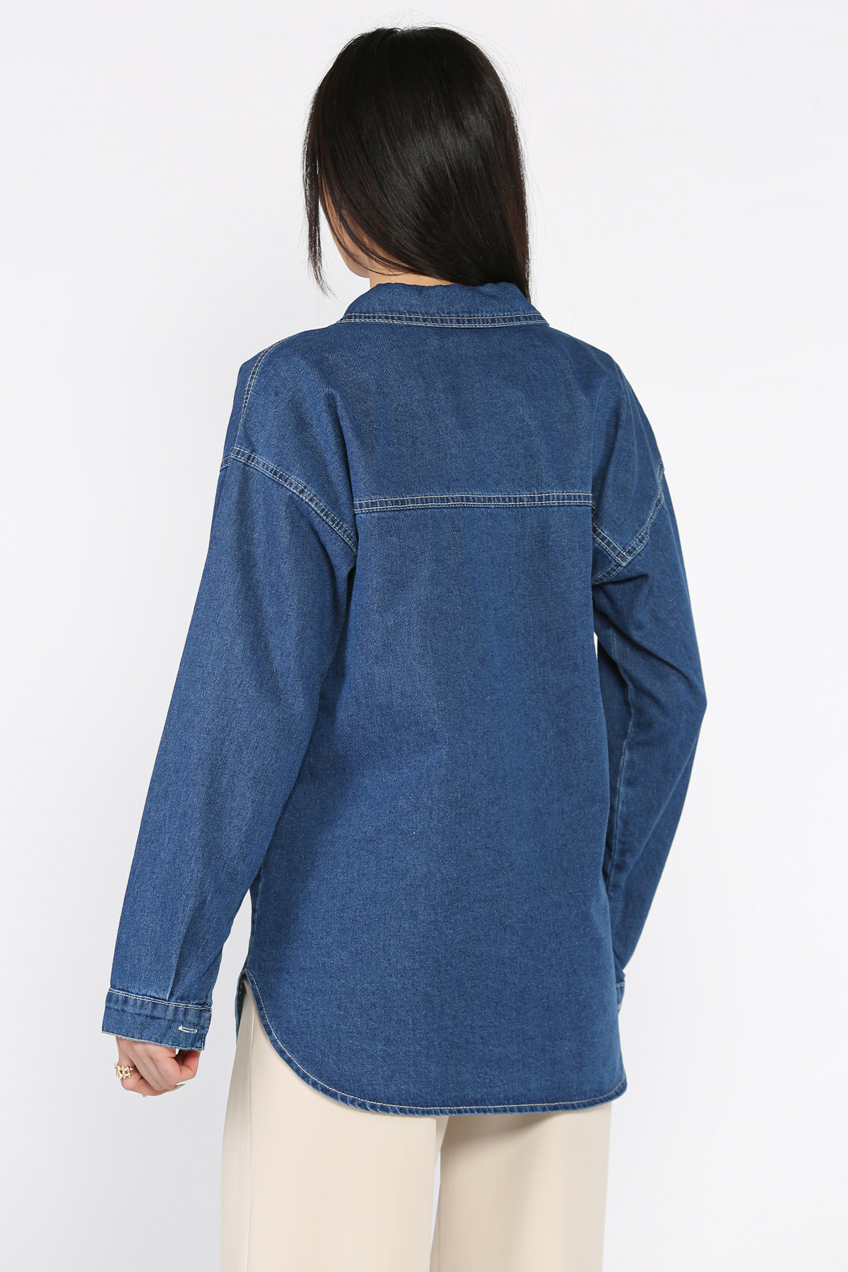 azragül giyim  Çift Cepli Taşlı Kot Jean Ceket - Görsel 4