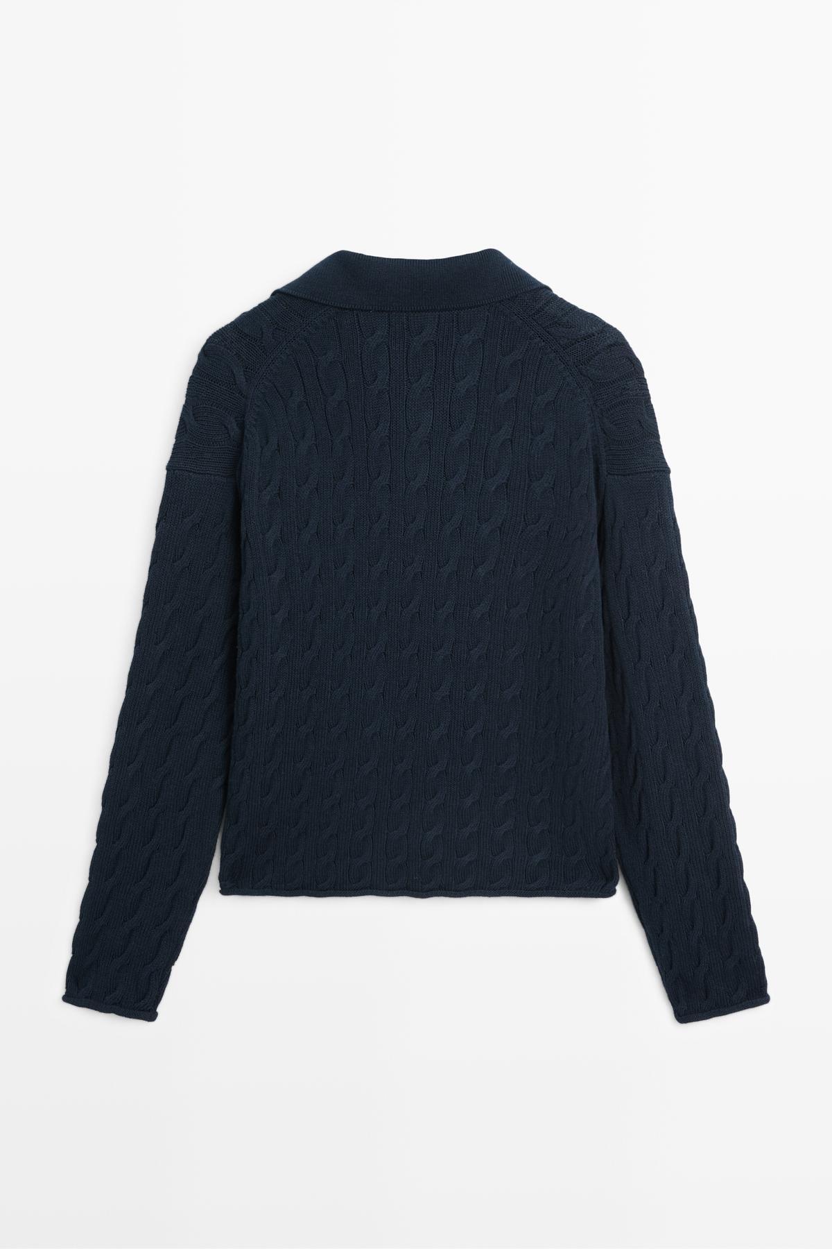 Massimo Dutti  Pamuk karışımlı polo yaka triko kazak - Görsel 8