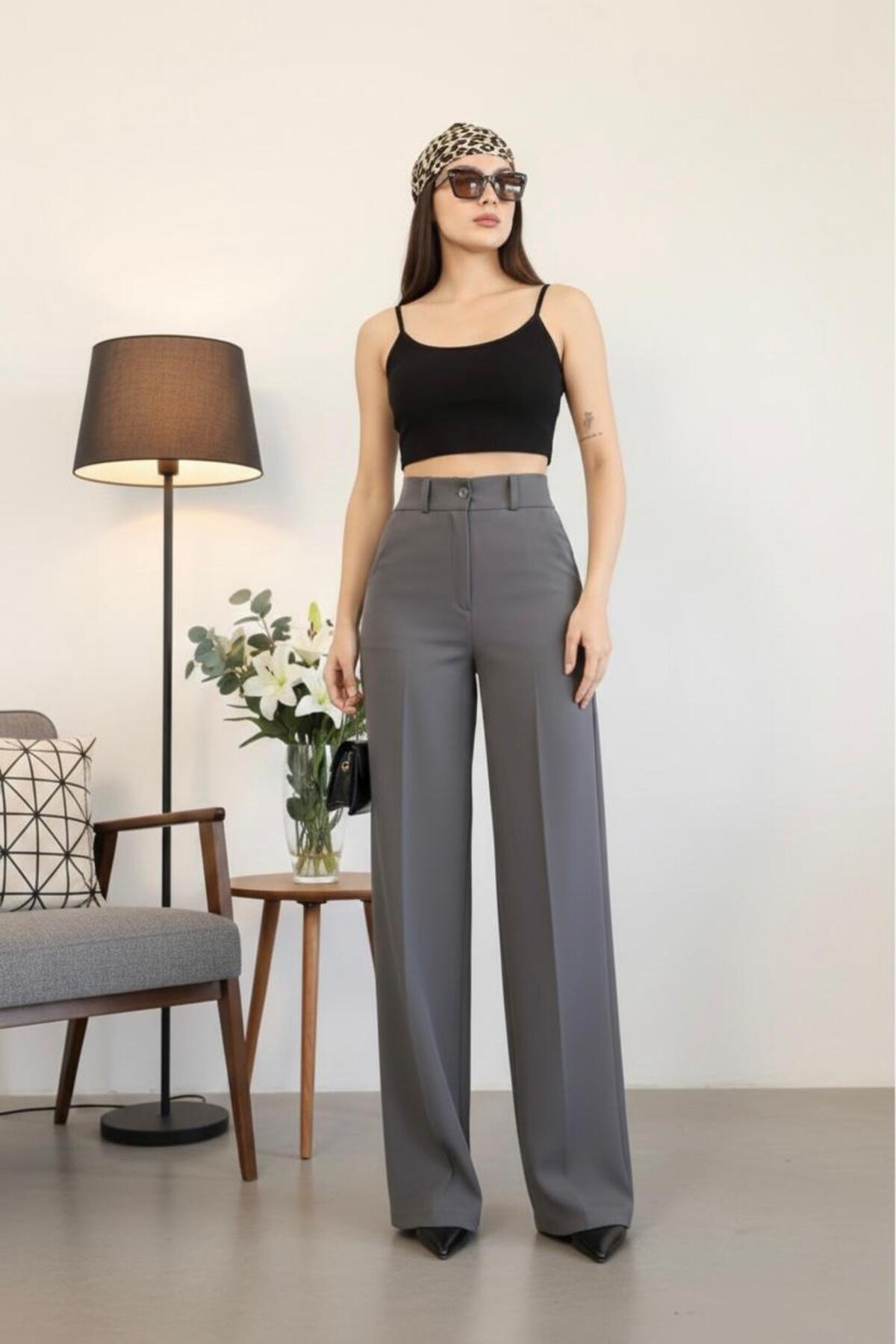 HA-KA GİYİM  Kadın İthal DoubleFace Kumaş Palazzo Kalıp Yüksek Bel Çekme Solma Yapmaz Kaliteli Ürün Likralı