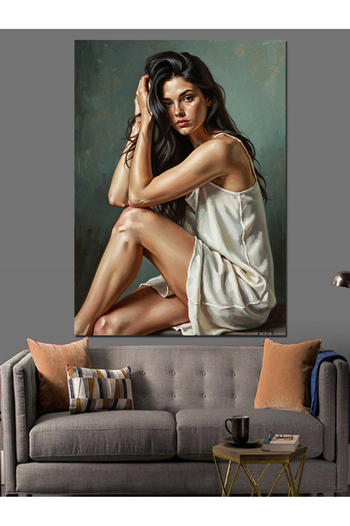 Oturan Hüzünlü Yüksek kaliteli yağlı boya dokulu Kanvas Canvas Tablo kanvas tablo canvas tablo duva