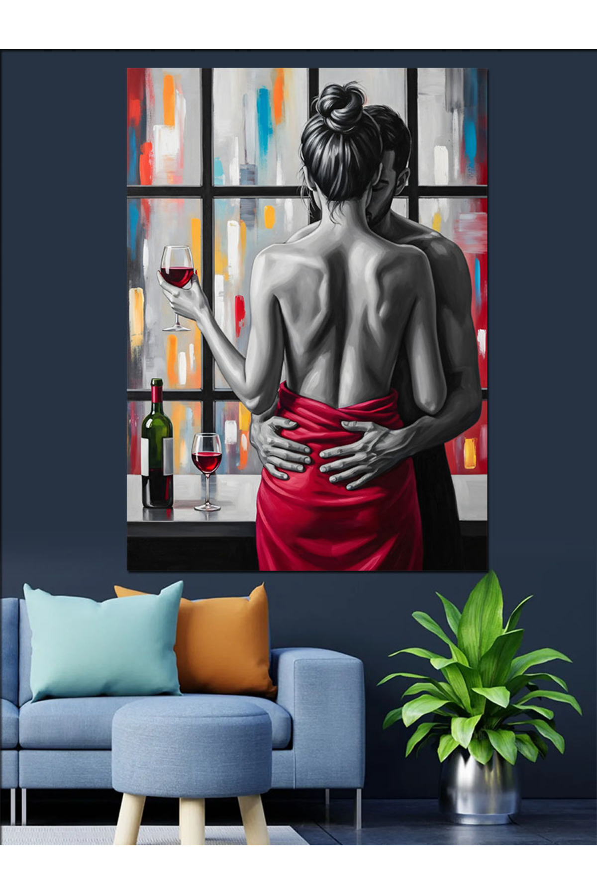Şarap İçen Çift Yüksek kaliteli yağlı boya dokulu Kanvas Canvas Tablo kanvas tablo canvas tablo duv