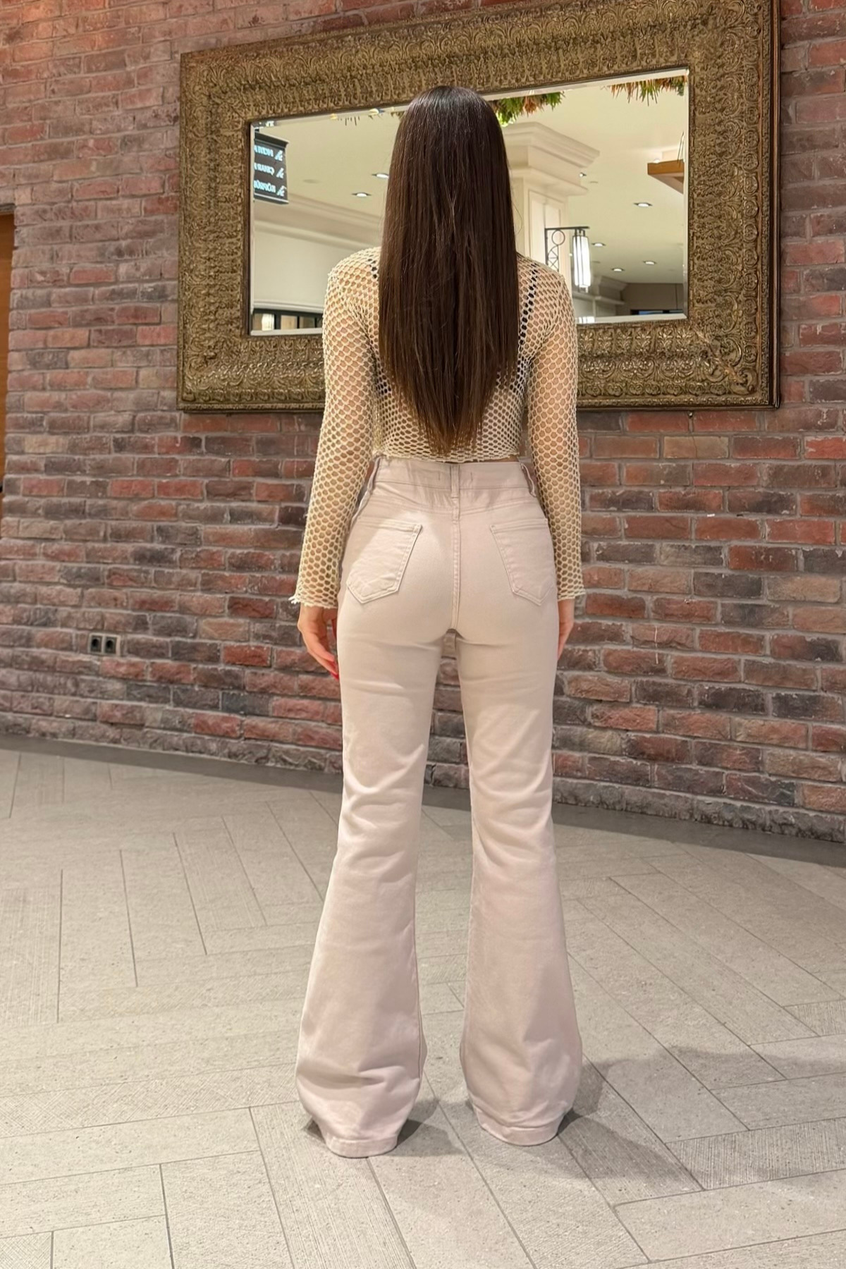 BİKELİFE  Kadın Yüksek Bel Likralı/Esnek İspanyol Paça Pantolon - Görsel 4