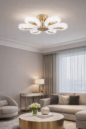 Fer Avize Arel 6'lı Plafonyer Led Avize Kristal Görünüm Beyaz Işık Enerji Tas...