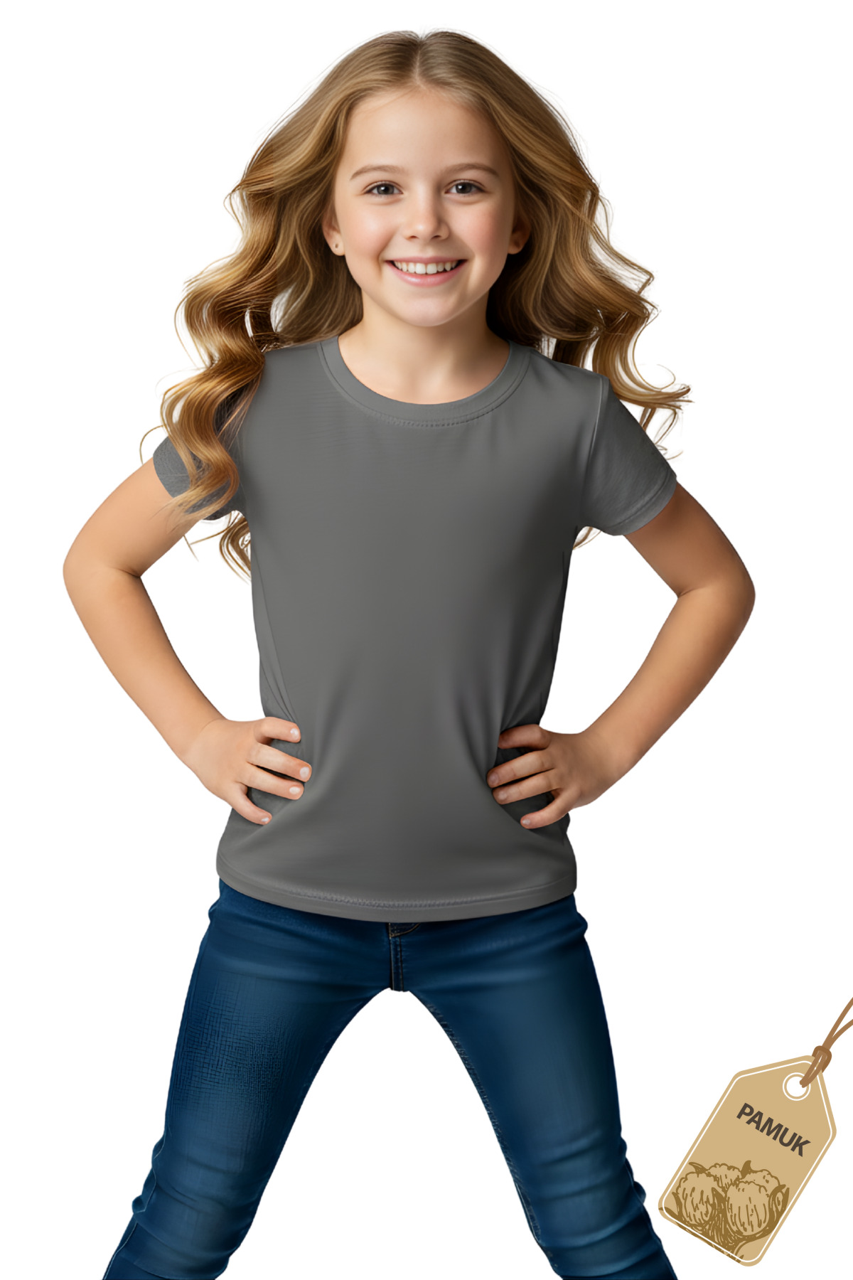 Antrasit Çocuk Tişört - Unisex Pamuk Kısa Kollu Günlük Basic Çocuk T-Shirt