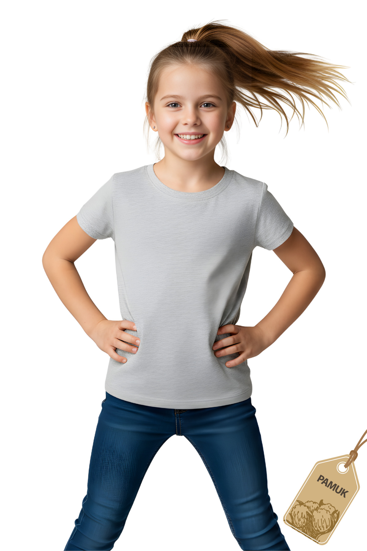 Gri Çocuk Tişört - Unisex Pamuk Kısa Kollu Günlük Basic Çocuk T-Shirt