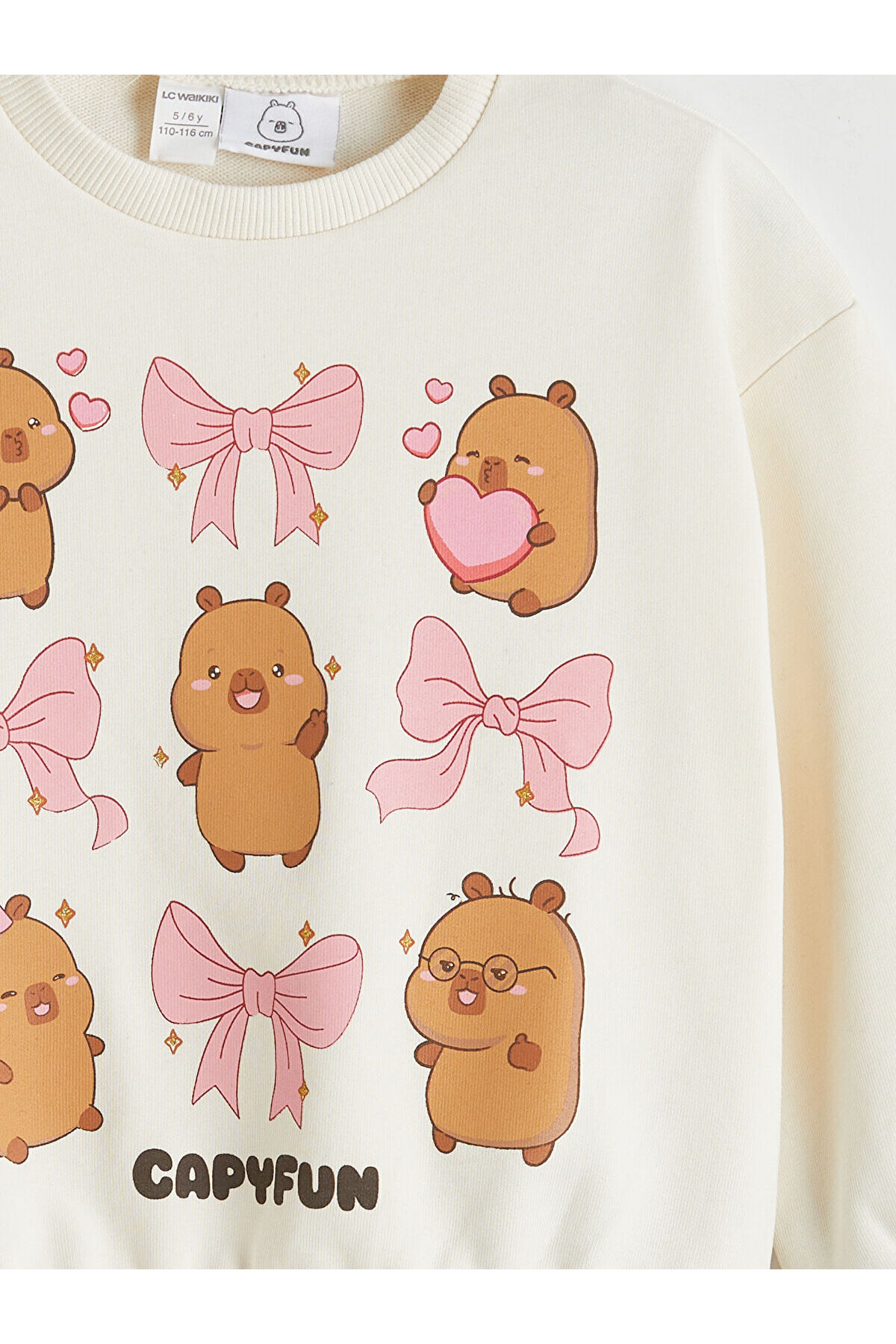 LC Waikiki Nevaa Collection Ekru Bisiklet Yaka Capyfun Baskılı Kız Çocuk Sweatshirt fotoğrafı 5 (önizleme)