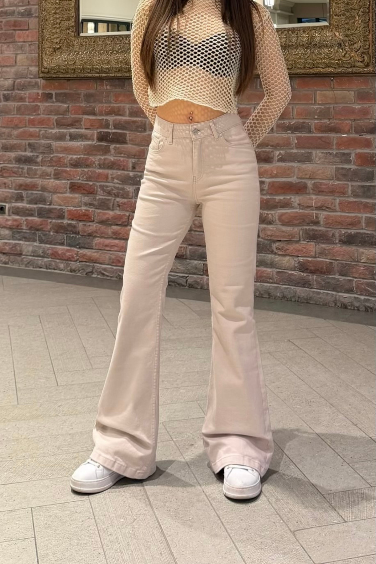 BİKELİFE  Kadın Yüksek Bel Likralı/Esnek İspanyol Paça Pantolon - Görsel 3