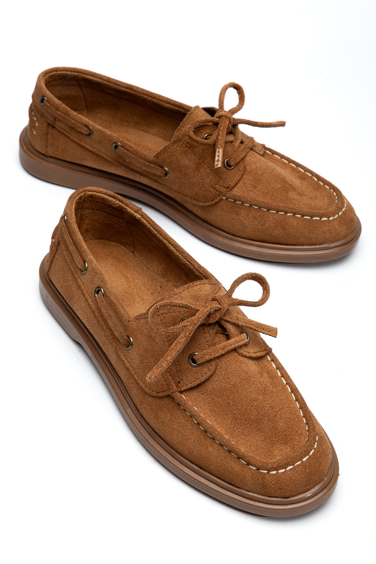 Entella Store  Kadın Karamel Süet Bağcıklı Loafer Günlük Ayakkabı