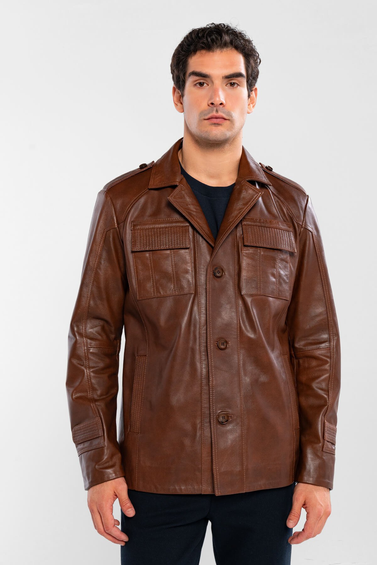 Tamer Tanca  Erkek Hakiki Deri Fındık Deri Mont - Görsel 4