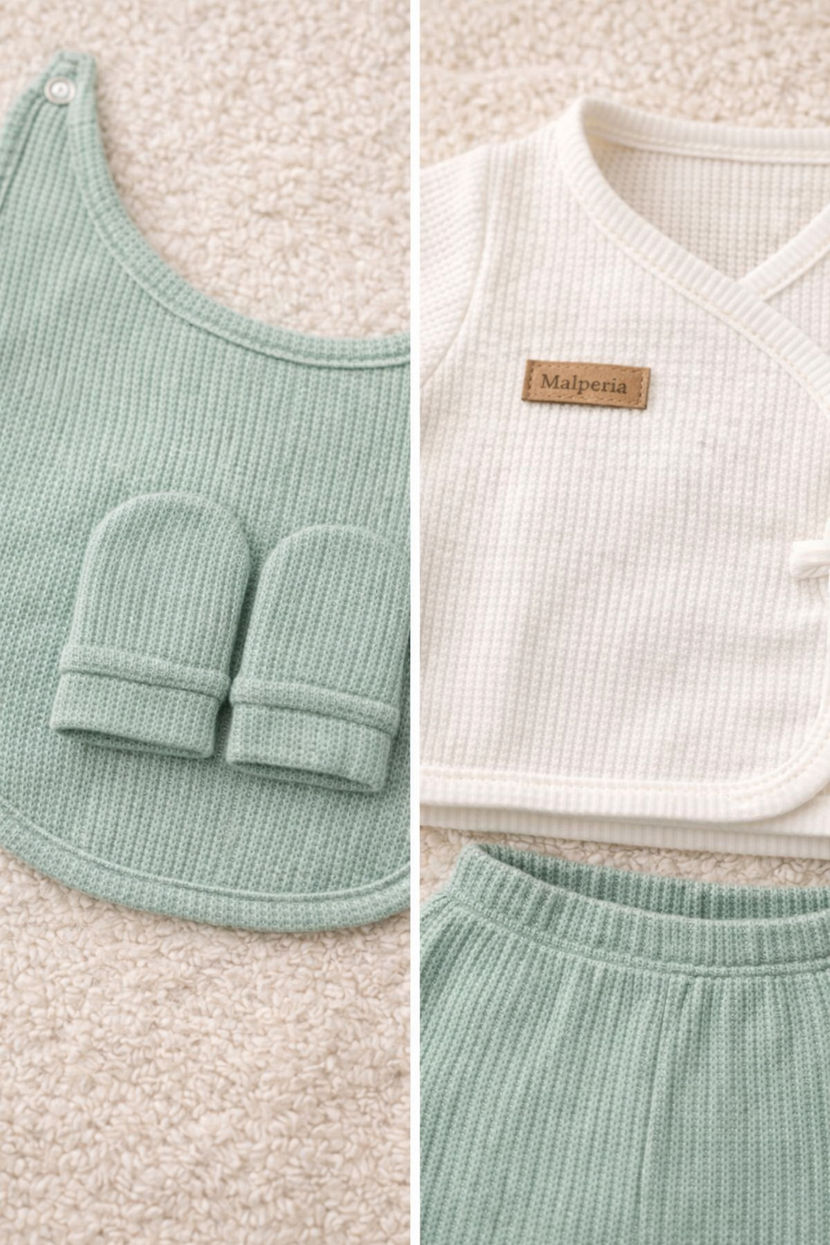 Mai Perla Waffle Kumaş Organik Pamuk Ayıcık Kulaklı Şapkalı Kutulu 5’li Hastane Çıkış Seti fotoğrafı 2 (önizleme)