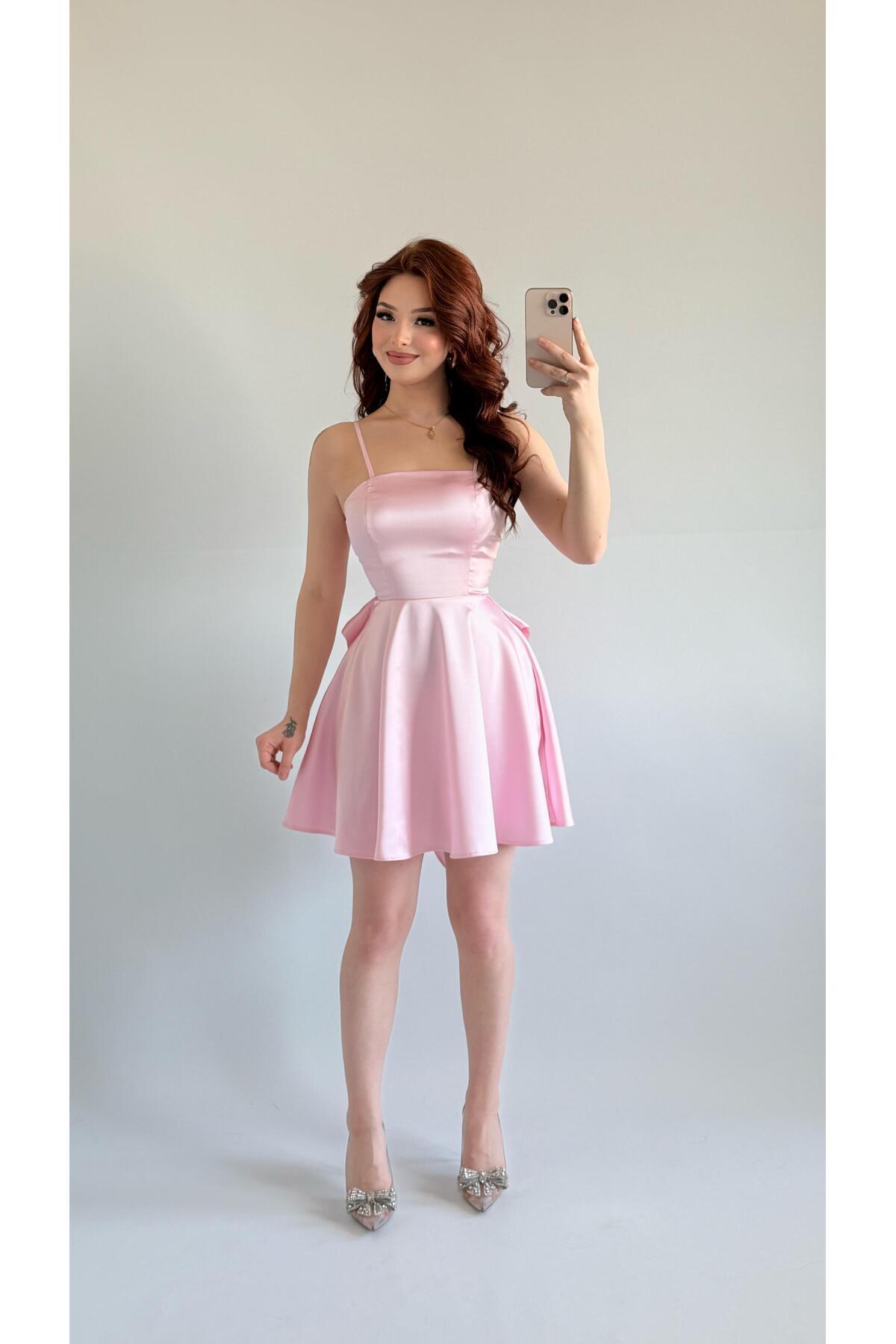 AYŞENUR DİNÇER  Linda Fiyonk Gül Kurusu Elbise - Görsel 3