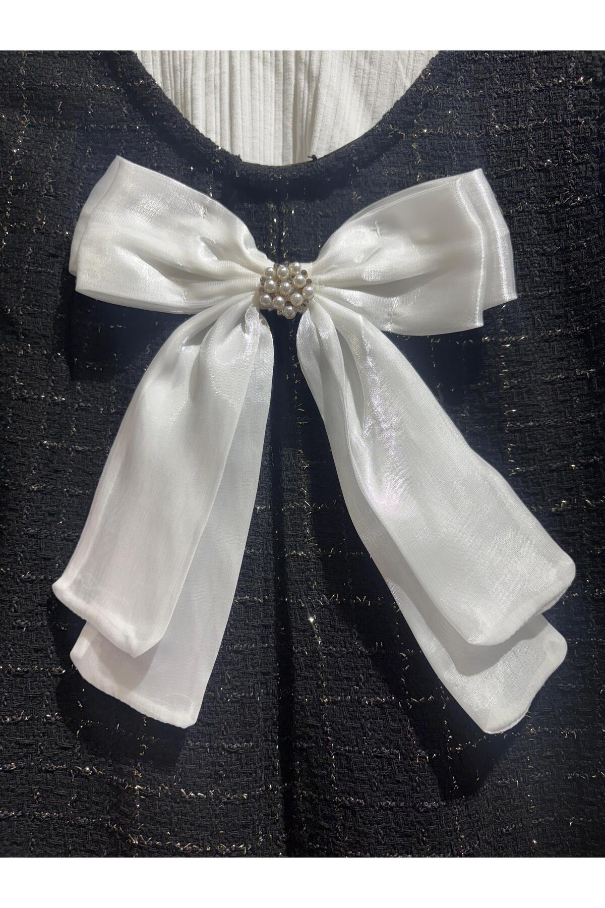 Miniminnakkidswear Kız çocuk ikili fiyonk detay jile elbise fotoğrafı 3 (önizleme)