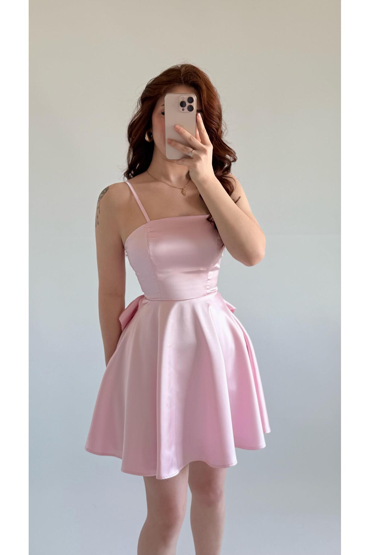 AYŞENUR DİNÇER  Linda Fiyonk Gül Kurusu Elbise - Görsel 8