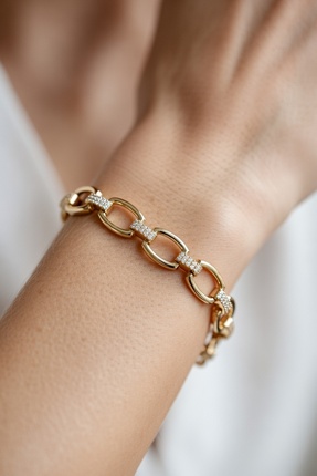 Severia Aurelia Chain Gold Bileklik (Zirkon Taşlı 14k Kaplama)