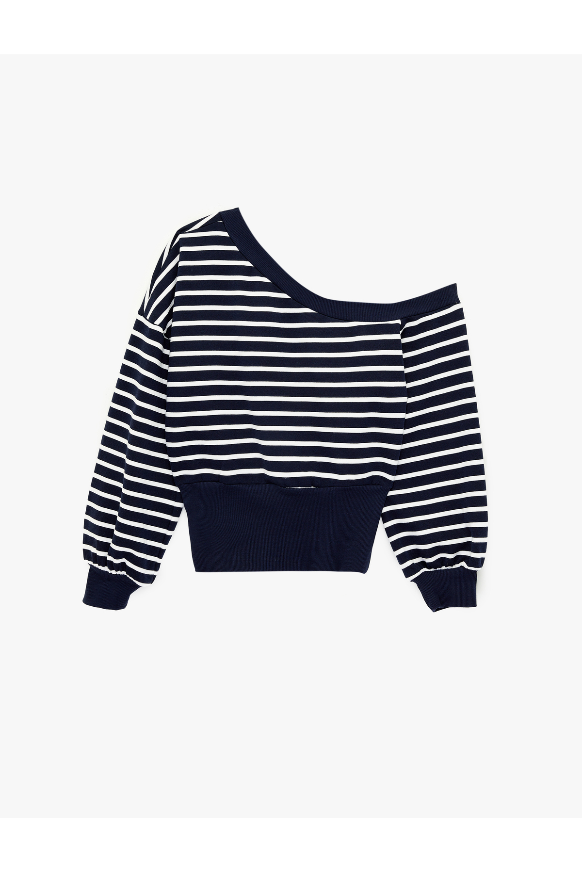 Koton  Rahat Kalıp Uzun Kollu Kayık Yaka Omzu Açık Çizgili Sweatshirt - Görsel 3