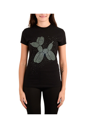 Linea Noir LNMV,Stardust BaloonPS,Taşlı T-shirt , %100 Pamuk,Kadın,Slim, Siya...