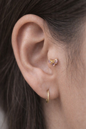 alysa jewelry cerrahi çelik pembe fiyonk sonsuzluk ve kalp piercing. tragus, ...