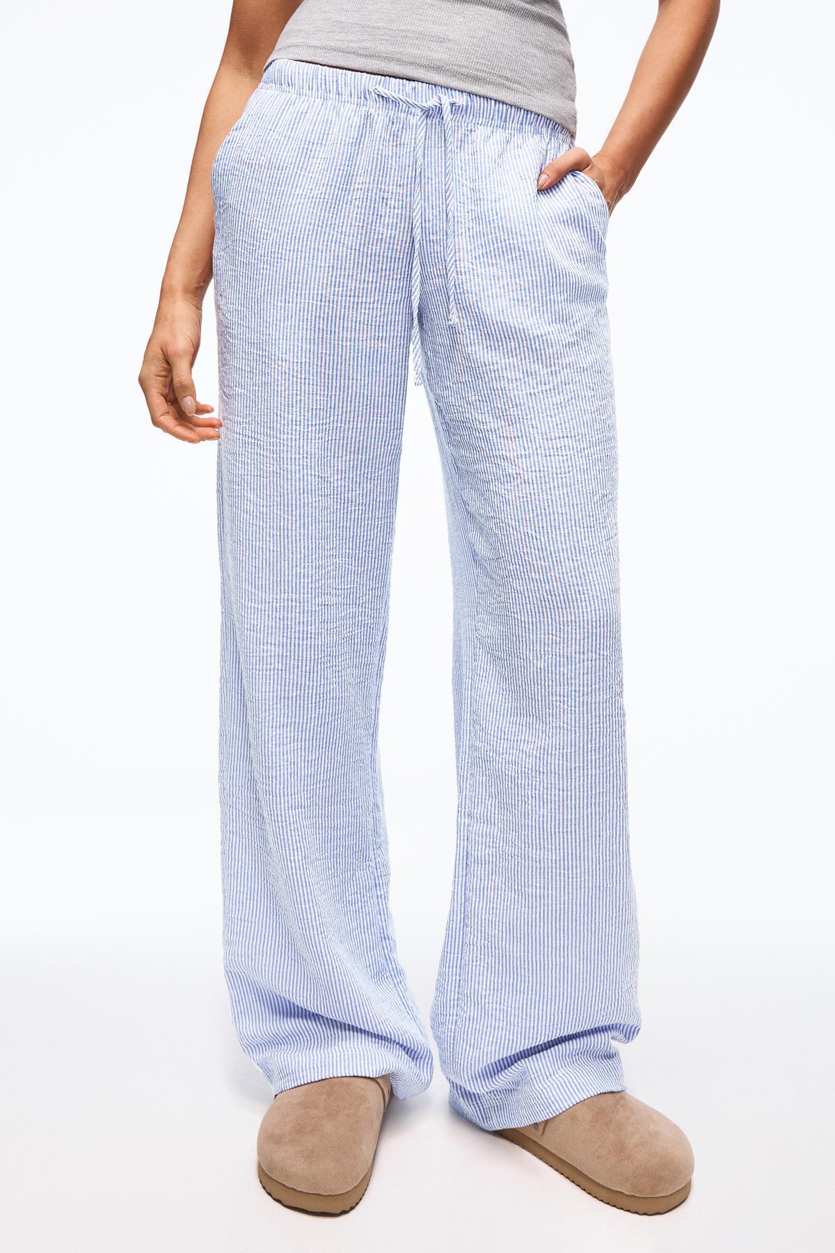 Bershka  Beli lastikli keten görünümlü pantolon - Görsel 4