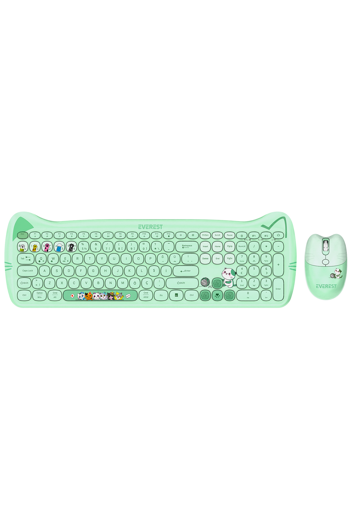 KM-6283 CATTY Color Key Green 2.4 ghz + BT Wireless Q Multimedia Keyboard + Mouse + Pad Set
