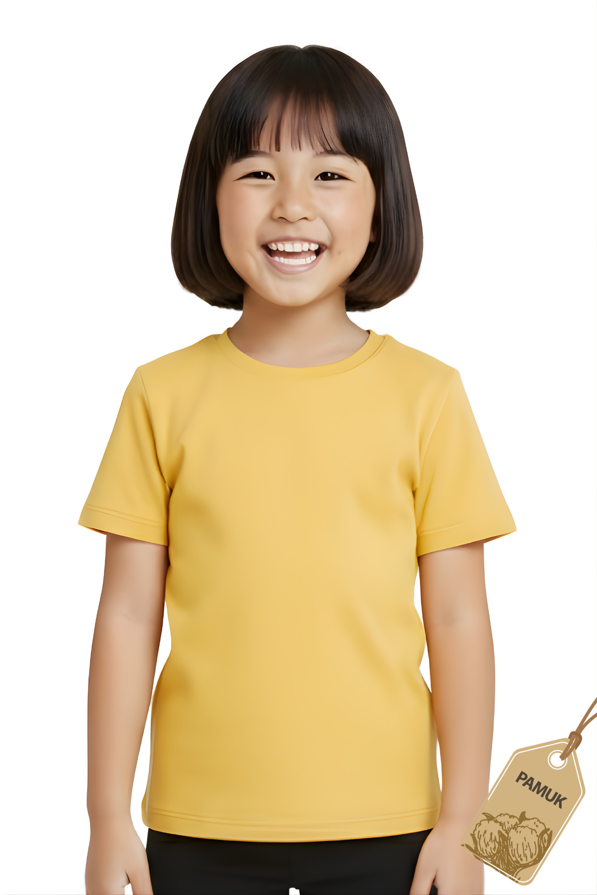 Sarı Çocuk Tişört - Unisex Pamuk Kısa Kollu Günlük Basic Çocuk T-Shirt