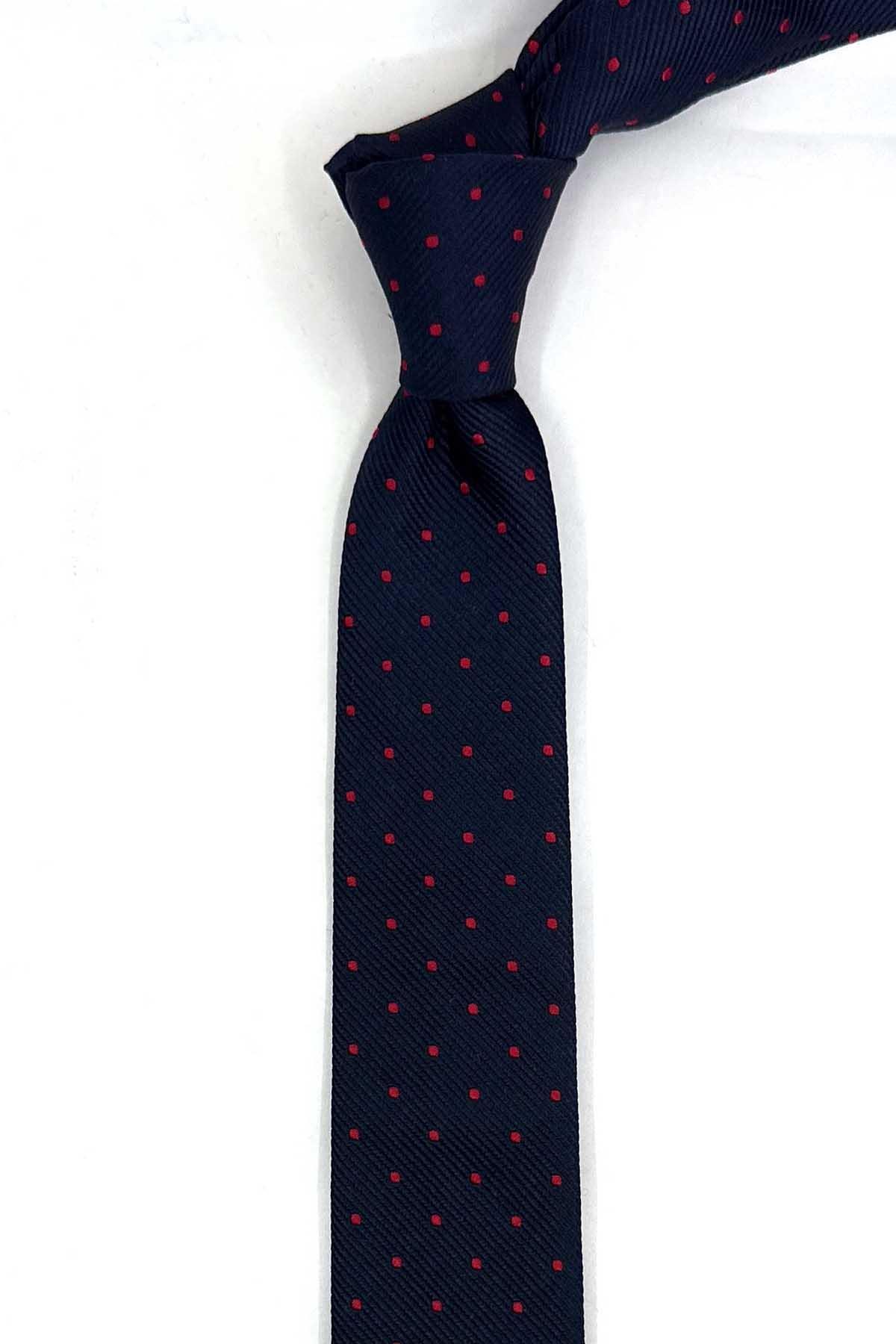  کراوات ابریشمی فوق باریک خالدار سرمه‌ای ۴.۸ سانتی‌متری مدل IK2341