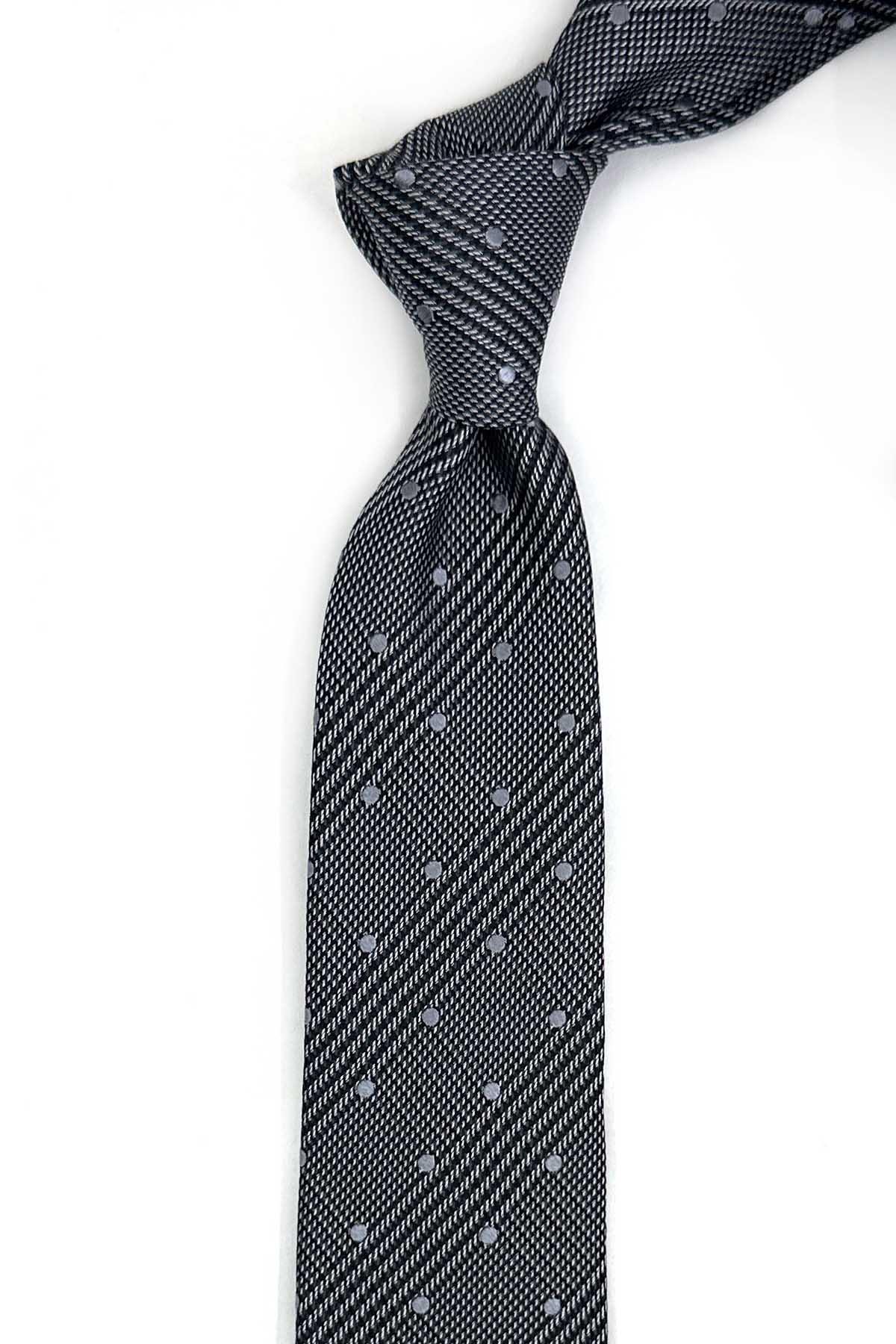  کراوات ابریشمی ایتالیایی طرح شطرنجی خاکستری ۶.۵ سانتی‌متری IK2308