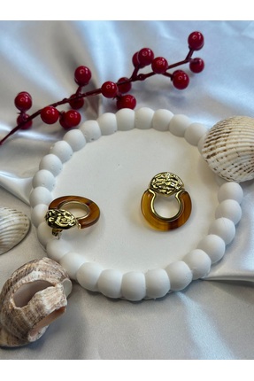 NO NAME Vintage Tasarım Kahverengi Küpe