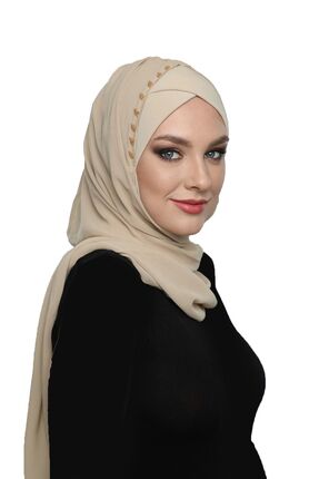 elysianfidan Şallı Takmatik Taşlı Bej Hazır Türban Tesettür Bone Medikal Kull...