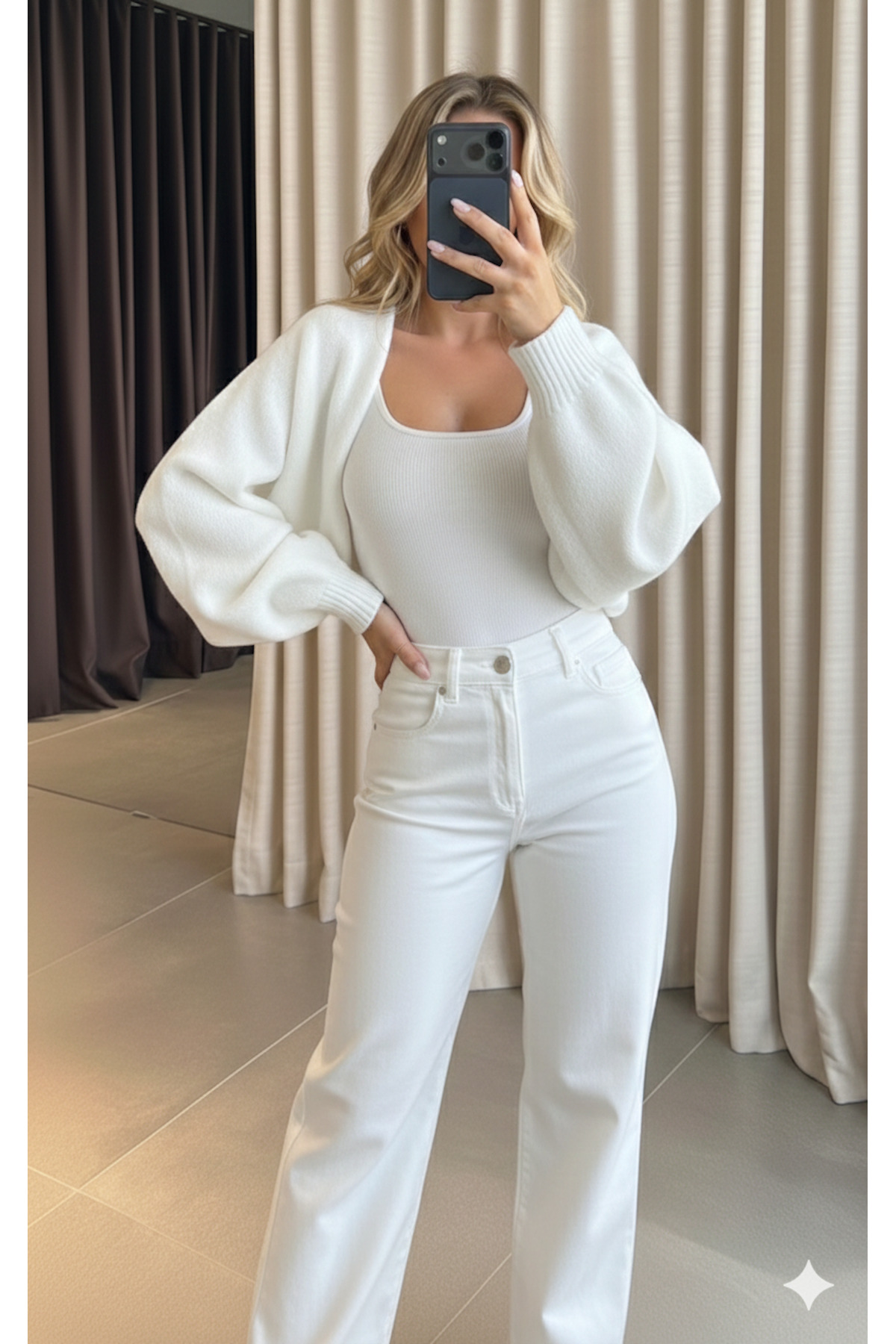 MaxiMor  Kadın Beyaz Renk Triko Örgü Reglan Kol Bolero Hırka Kore Tarzı 4 Mevsim Siyah - Görsel 4