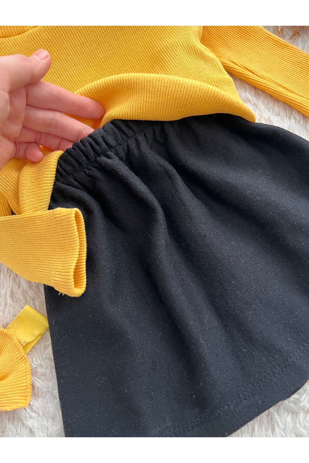 BAHNUR BEBEK ÇOCUK YESiL SiYAH BLUZ VE ETEK TAKIMI SETi fotoğrafı 3 (önizleme)