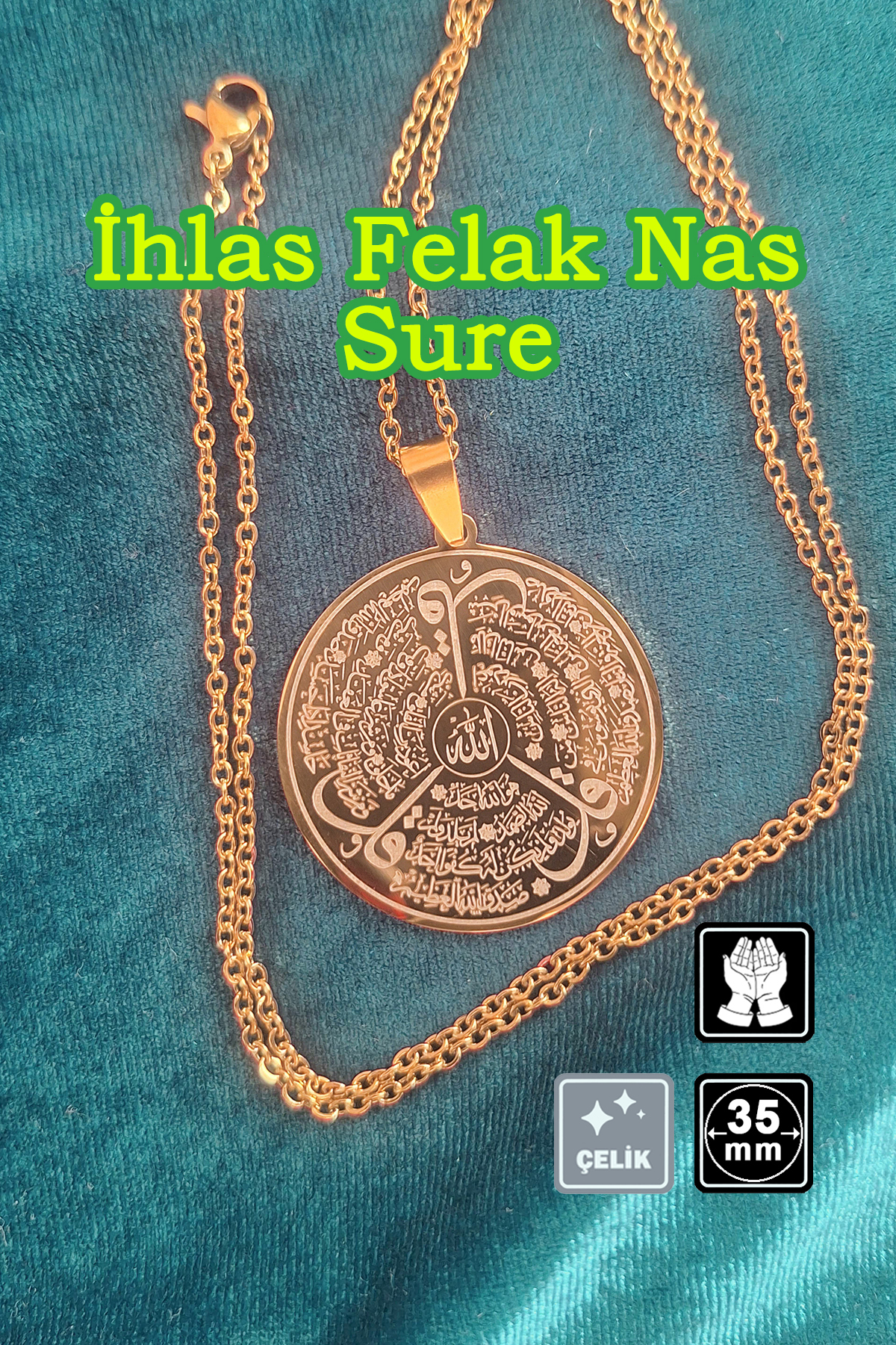 🙏İhlas Felak Nas Sure Steel Necklace 🎨 Gold Color
