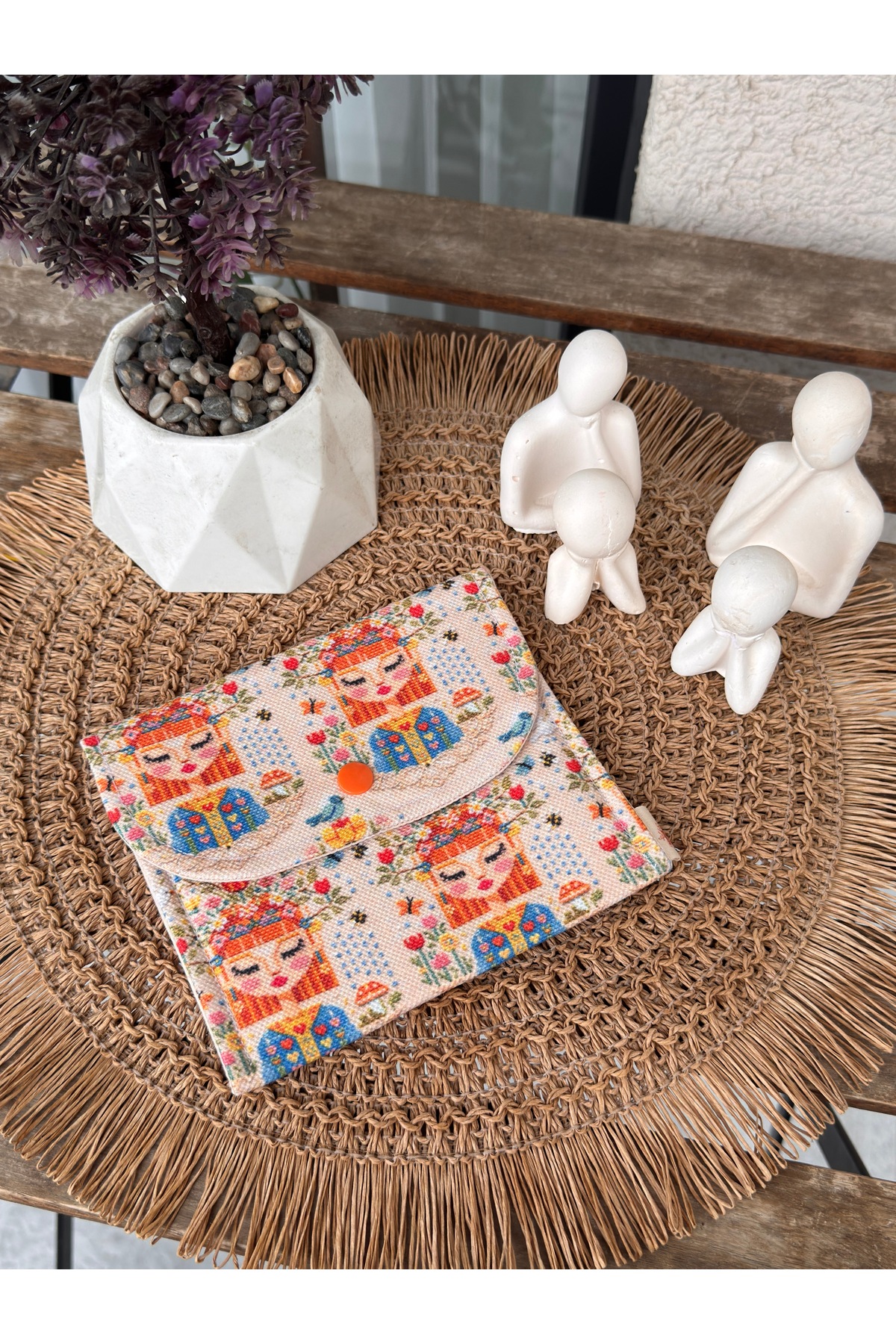 Handmade Custom Patterned Printed Fabric, Multi Purpose Wallet with Snap Fastener
