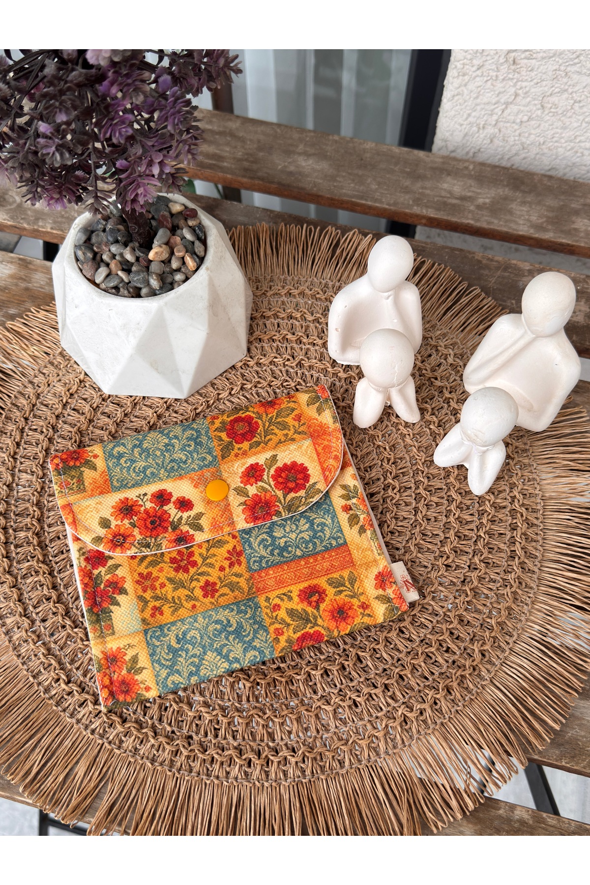 Handmade Custom Patterned Printed Fabric, Multi Purpose Wallet with Snap Fastener