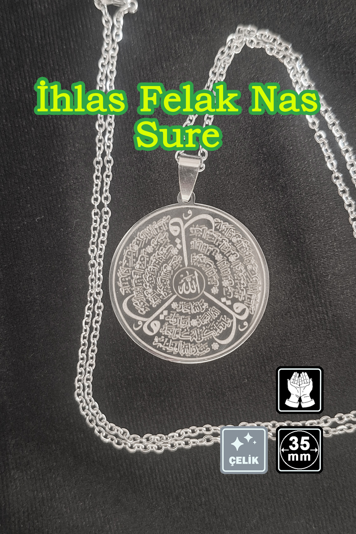 🙏İhlas Felak Nas Sure Steel Necklace 🎨 Silver Color