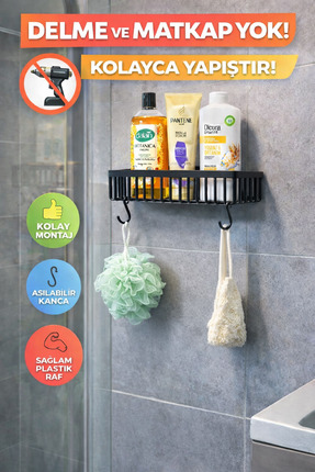 Cherie Home Yapışkanlı Plastik Banyo Düzenleyici Duşakabin Rafı, Kancalı Şamp...